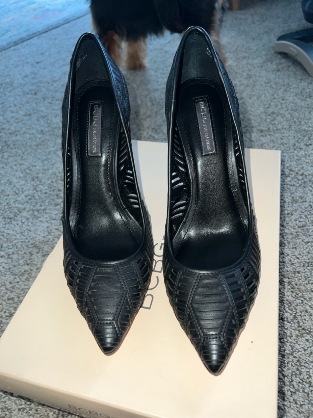 BCBGMaxAzria Black Laser-Cut Pointed Toe Pumps